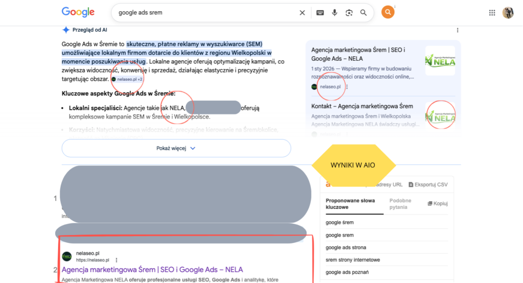Wyniki mojej agencji w wynikach wyszukowania aio - start domeny styczen 2026
